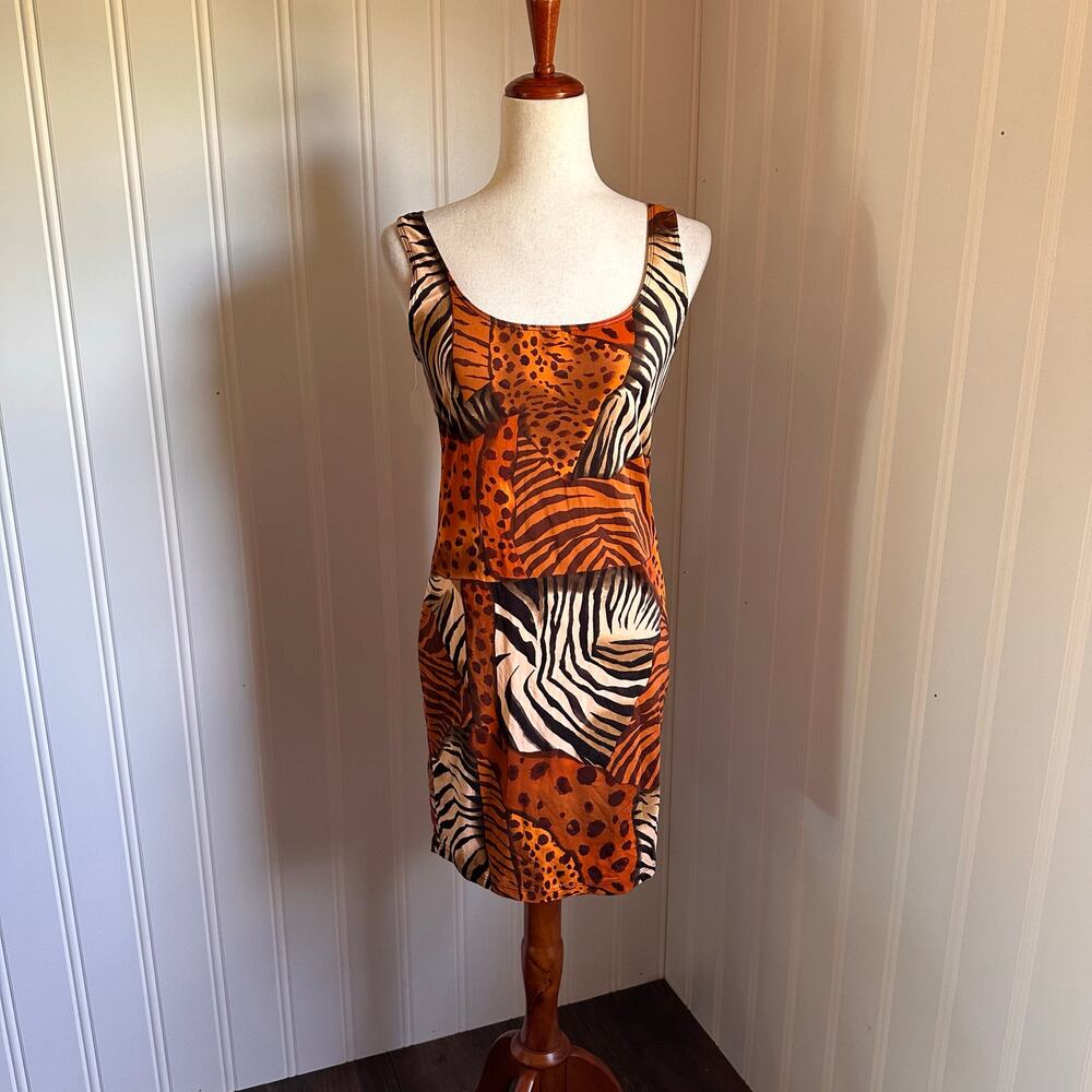Vintage 90s Mini Biker Animal Print Bodycon Dress L